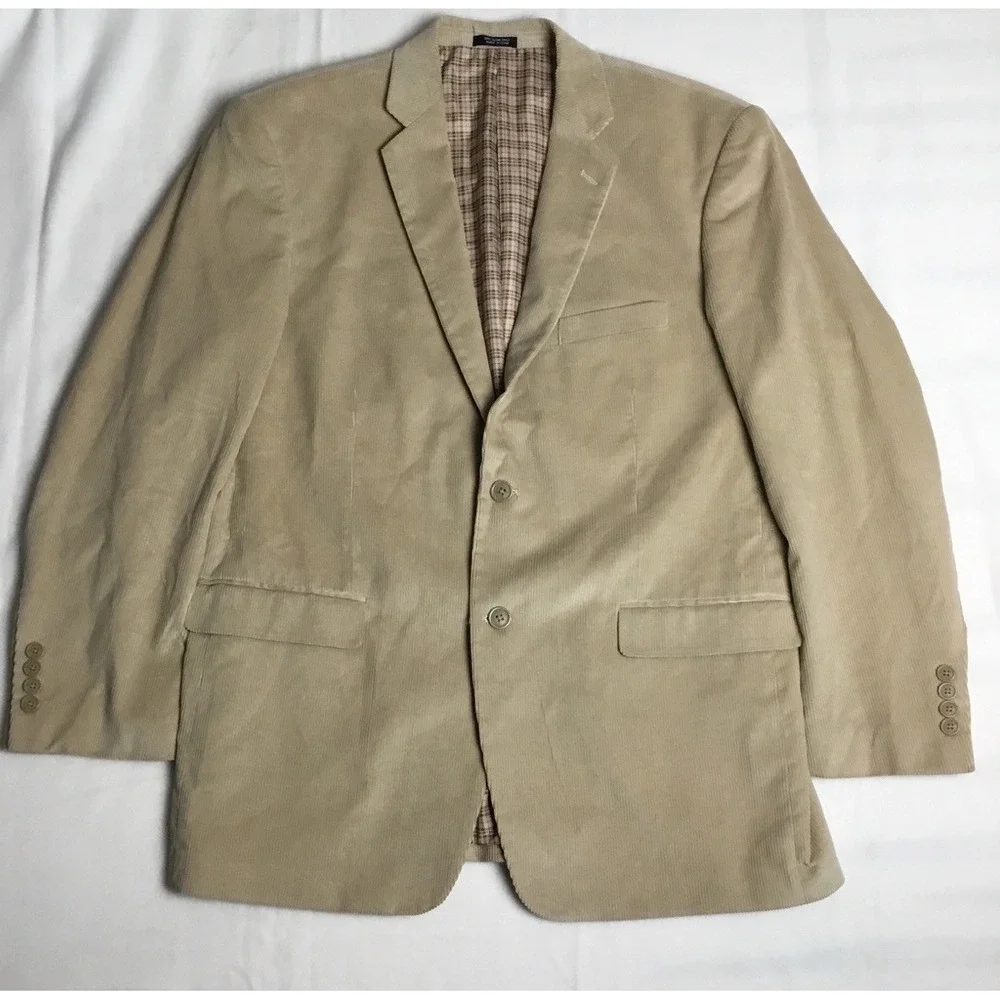 Saddlebred‎ Corduroy Blazer Jacket Tan Two Button Sport Coat Men's Size 44R